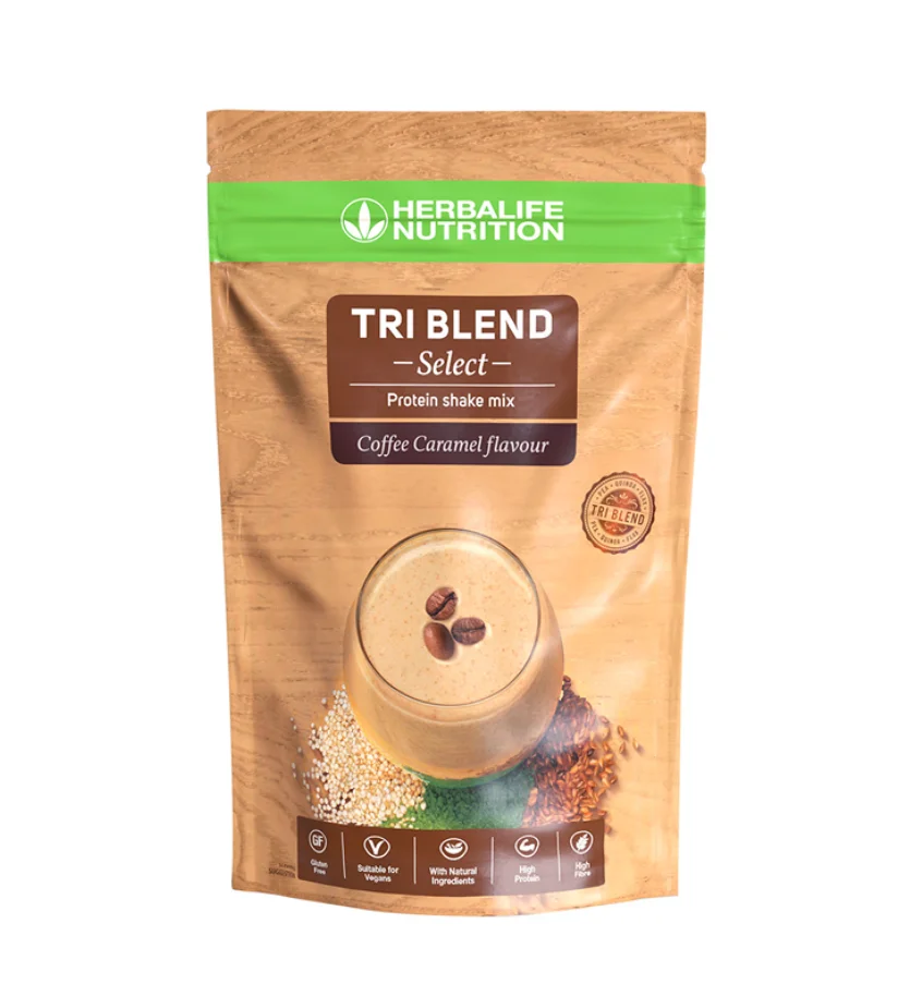 Tri blend select protein shake mix coffee caramel